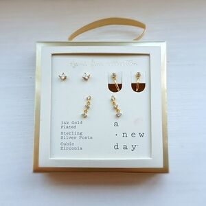14k Gold Plated Cubic Zirconia Earrings 3 Set